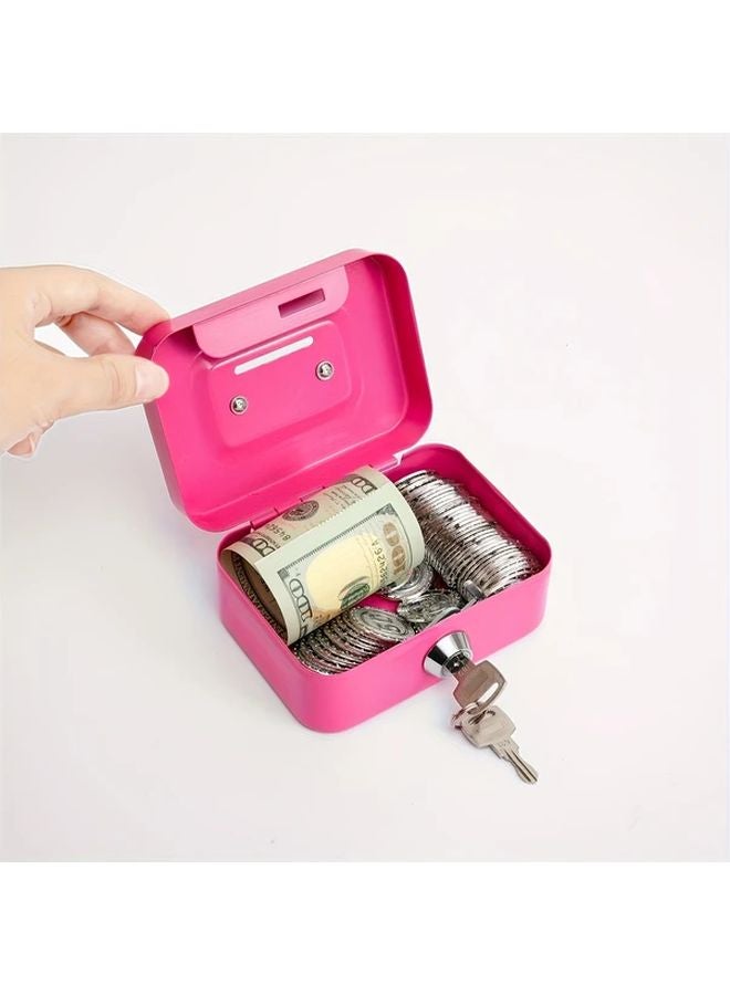 Pure Pink Metal Key Lock Security Cash Box Safe 11 5 x 9 9 x 5 8 cm - Image 4