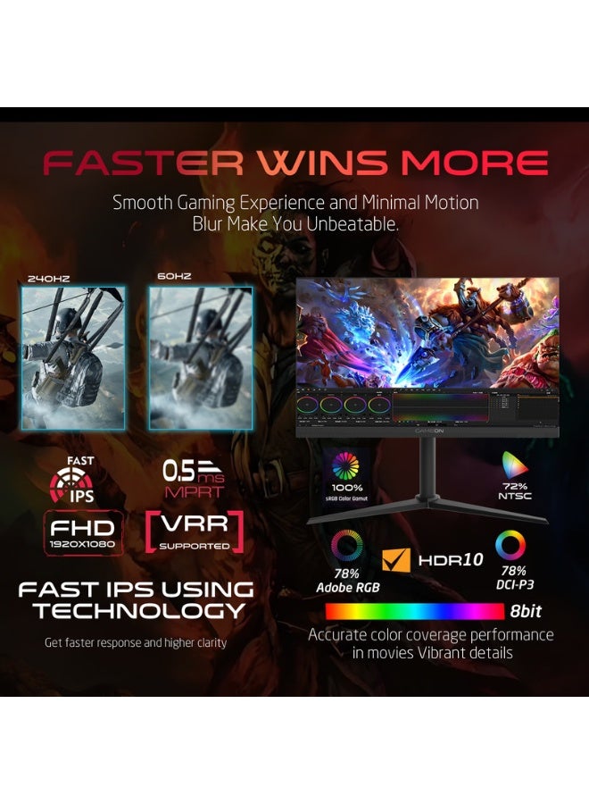 جايم أون 27 Inch Midnight Pro Series Gaming Monitor, FHD Fast IPS, 240Hz Refresh Rate 0.5ms MPRT, HDMI 2.1 Supports PS5|GOM27FHD240IPS black - Image 4
