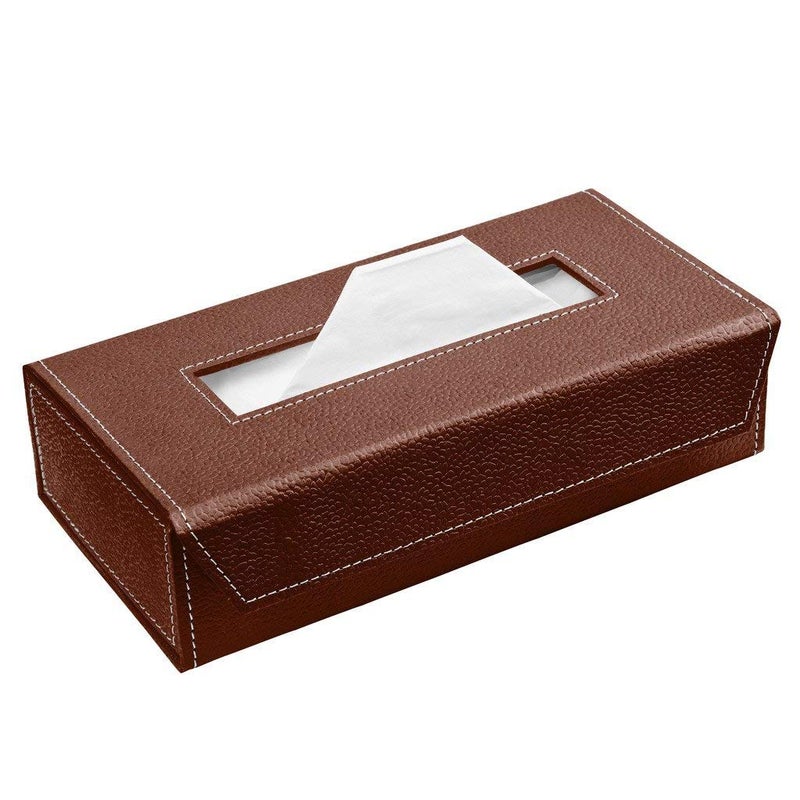 D'HIDES Handcrafted Tissue Paper Tissue Holder Car Tissue Box Textured Dark Brown Colour - Image 1