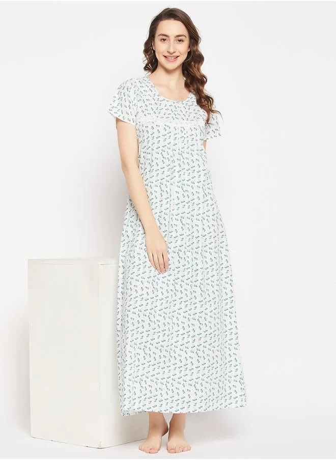 كلوفيا Floral Ditsy Print Maxi Night Gown