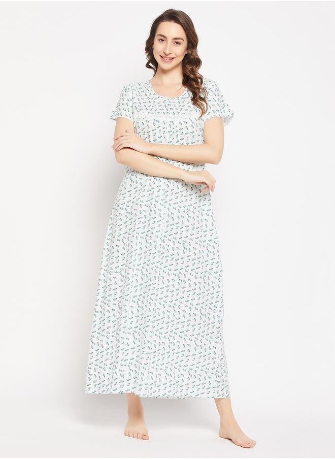 Clovia - Floral Ditsy Print Maxi Night Gown by Styli - Image 1
