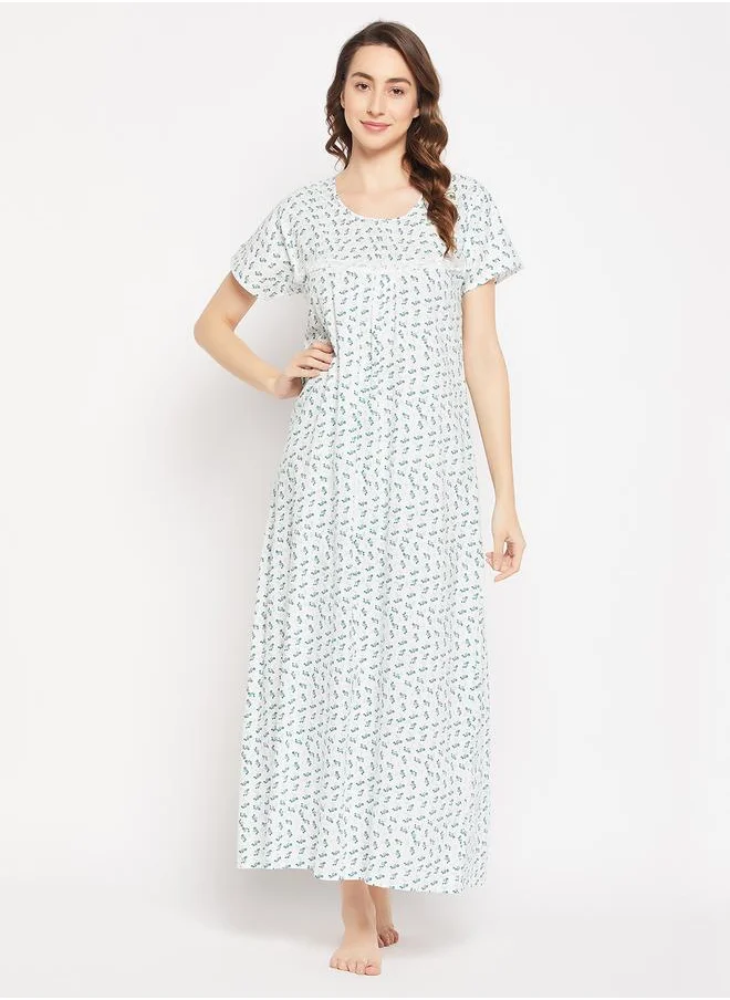 كلوفيا Floral Ditsy Print Maxi Night Gown