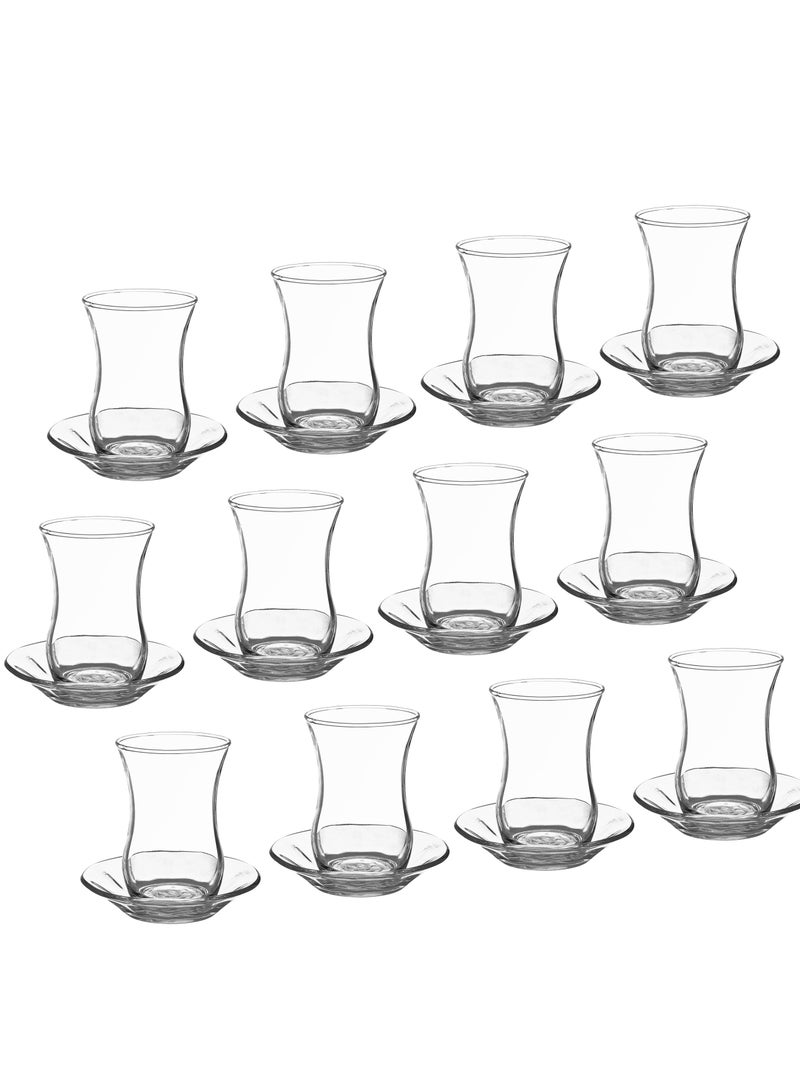 A Tea Set Consisting Of 12 Glass Tea Cups + 12 Glass Tea Saucers - Image 1