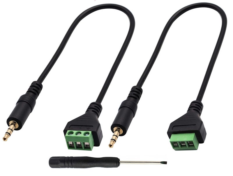 zdyCGTime 3.5mm Screw Terminal Block Cable 3.5mm (1/8inch) Stereo Audio Male to 3 Pin/Way Female Bolt Screw AV Headphone Type Adapter Cable（30CM/2Packs)(3Pole/M) - Image 1