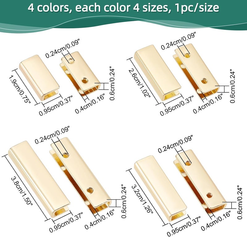 كلاراكو مجموعة من 16 طرف حزام من كلاركو، 4 ألوان، مع برغي، مشبك جانبي معدني 0.75/1/1.26/1.5 بوصة، مشبك حقيبة، سحاب، أطراف حزام، أحزمة، أغطية طرفية، أطراف شريطية، مثبتات لملحقات الحرف الجلدية التي تصنعها بنفسك - Image 2