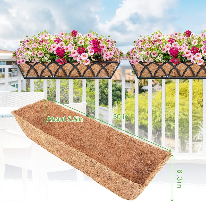 YM 30" Coco Liner for Window Box Deck Basket Planter Trough Coconut Fiber Liners 2pcs Trough Coco Liner Pre-Formed Replacement - Image 2