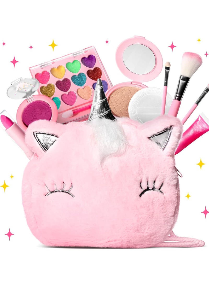 Kids Real Makeup Kit for Little Girls - Real, Non Toxic, Washable Make Up Toy - Umicorn Toys Gift for 3 4 5 6 7 8 9 10 12 Years Old Girls Birthday (Pink Umicorn) - Image 1