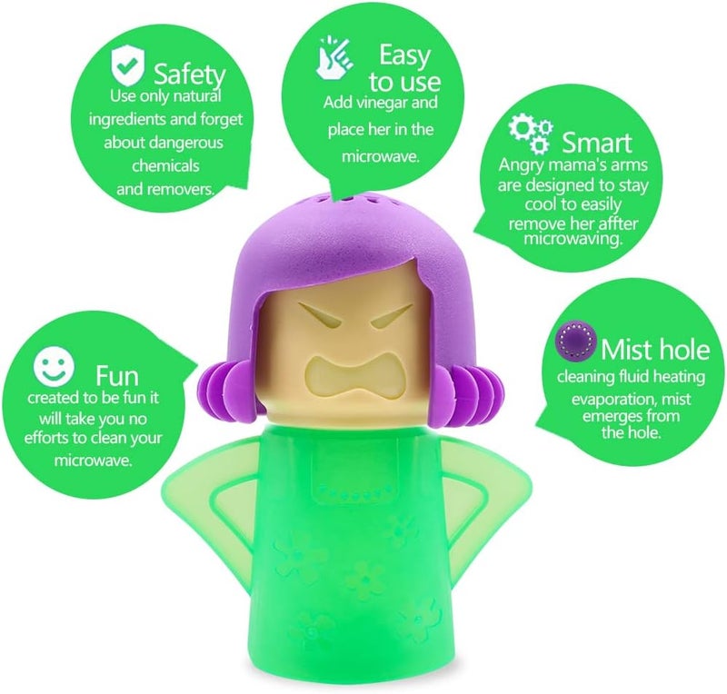 Abnaok Microwave Cleaner, Angry Mama Microwave Cleaner Microwave Oven Steam Cleaner Easily Clean in Minutes Cleans Add Vinegar and Water for Home or Office with English Manual (Green) - Image 2