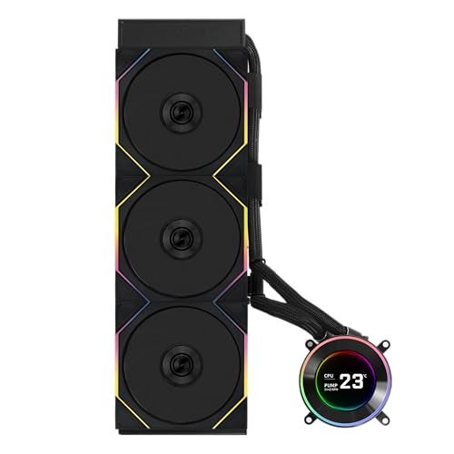 LIAN LI مبرد سائل للمعالج Lian Li Hydroshift IIC 360TL RGB 360 مم AIO مع 3 مراوح RGB 120 و21 شاشة IPS LCD ونمط تحكم 3 أنابيب مرنة ومشبك LGA 18511700 AMD AM5AM4 أسود HS2LCD36TB - Image 1