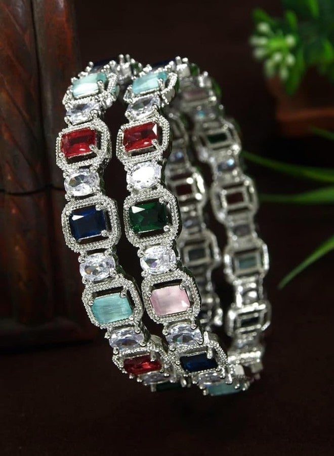 DENICRAAS Multicolor American Diamond Design Bangles, Set of 2 Traditional Gift Bangles For Women &Girls - Bridal Indian Bangles size (2.6) - Image 3