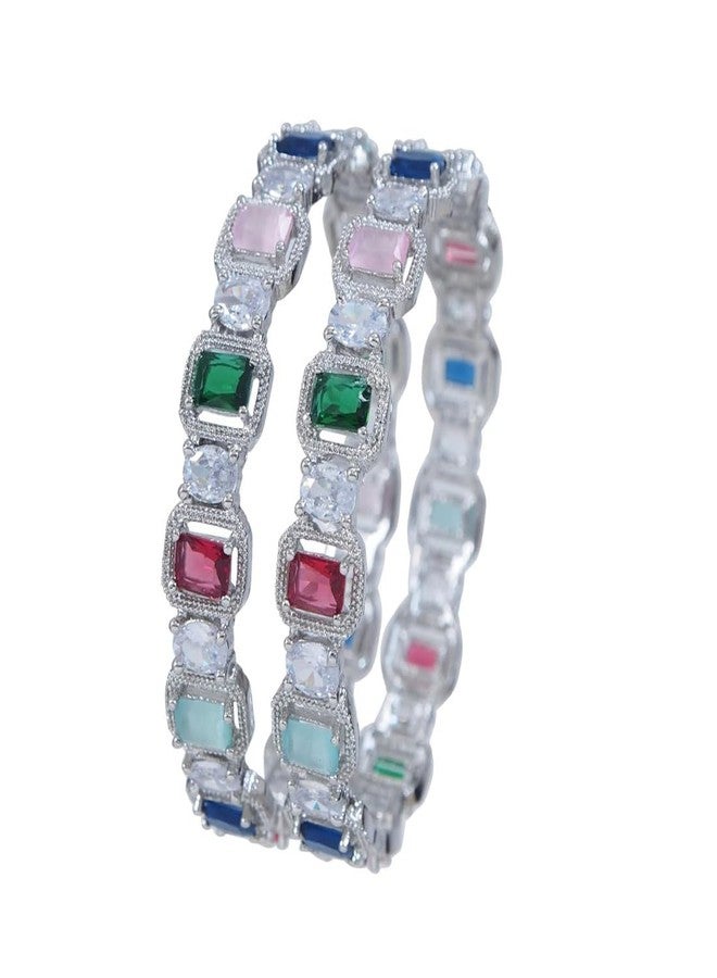 DENICRAAS Multicolor American Diamond Design Bangles, Set of 2 Traditional Gift Bangles For Women &Girls - Bridal Indian Bangles size (2.6) - Image 2