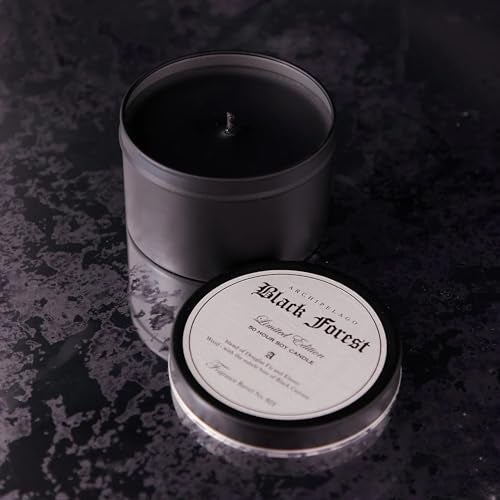 Archipelago Botanicals Black Forest Soy Wax Blend Travel Candle Tin, Dark Ebony Wood, Douglas Fir and Black Currant Scent, Clean Burning, Lead-Free Wick, 30 Hour Burn, 5.7 oz - Image 2