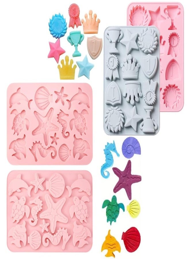 Skytail 13 Cavity Ocean Marine & 12 Cavity Trophy Silicone Mould for Baking Chocolate Fondant Candy Sports Beach Theme Cake Decoration Cupcake Topper Gummy Cookie Biscuit Jelly Ice Cube Clay Mold - Image 1