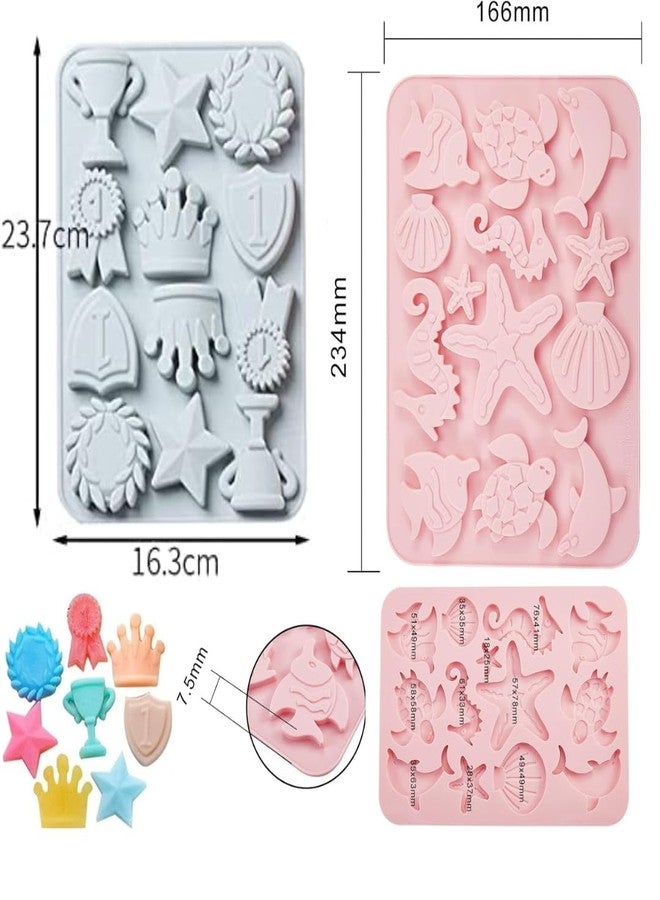 Skytail 13 Cavity Ocean Marine & 12 Cavity Trophy Silicone Mould for Baking Chocolate Fondant Candy Sports Beach Theme Cake Decoration Cupcake Topper Gummy Cookie Biscuit Jelly Ice Cube Clay Mold - Image 2