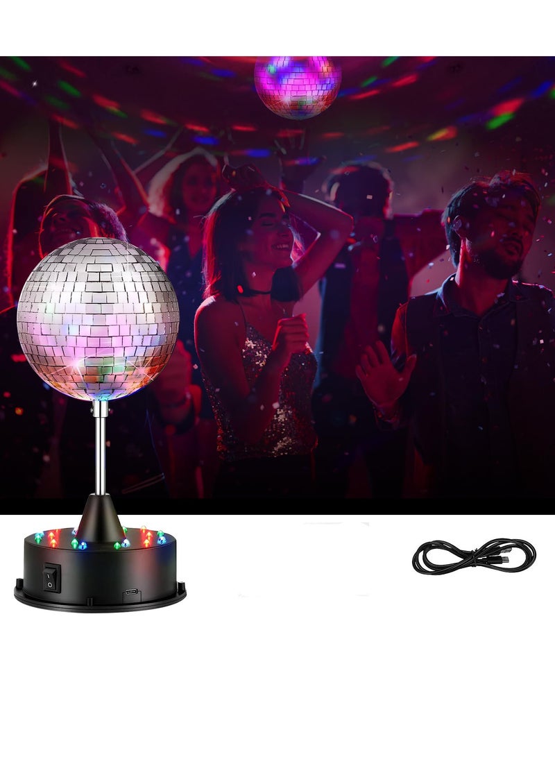 SYOSI Silver Mirror Disco Ball Light 5 Inch Mirror Disco Ball Light Diffuser with Hook 360° Rotating 18 LEDs Disco Ball Decor for Home Parties Wedding Birthday Bands Stage Club Supplies Decorations - Image 1
