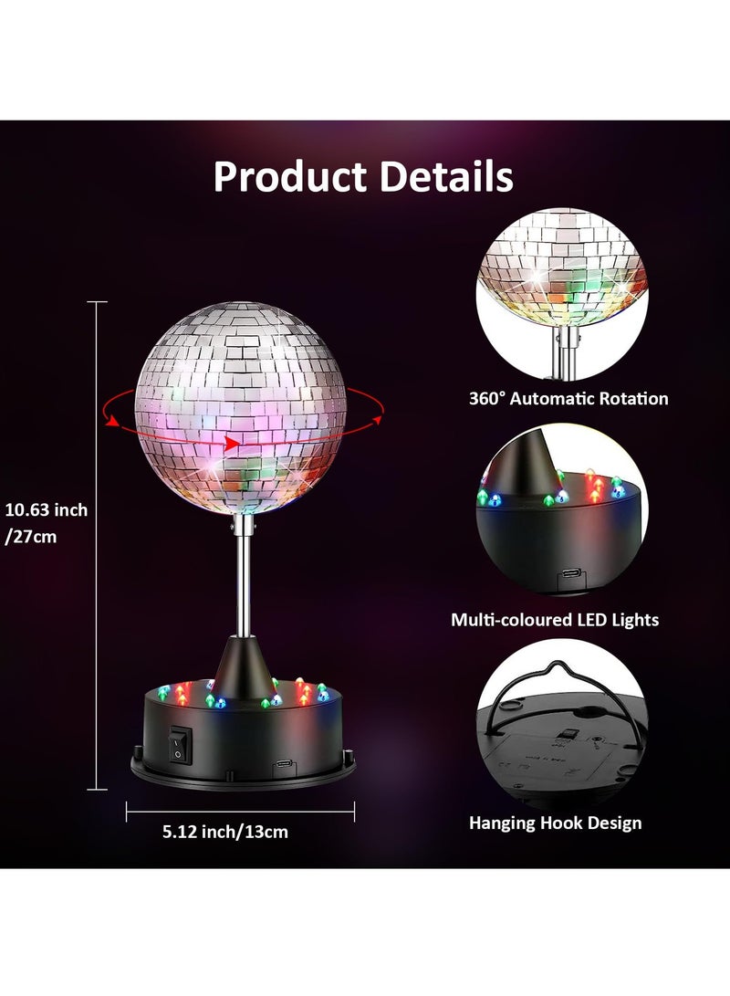 SYOSI Silver Mirror Disco Ball Light 5 Inch Mirror Disco Ball Light Diffuser with Hook 360° Rotating 18 LEDs Disco Ball Decor for Home Parties Wedding Birthday Bands Stage Club Supplies Decorations - Image 5