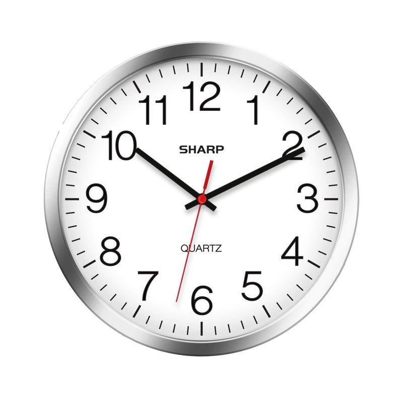 Sharp Wall Clock  SilverChrome Silent Non Ticking 10 Inch Quality Quartz Battery Operated Round Easy to Read HomeKitchenOfficeClassroomSchool Clocks Sweep Movement