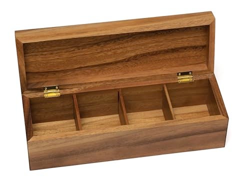 Lipper International Acacia Wood Tea Box with 4 Sections, 12-1/2" x 4-1/8" x 3-7/8" - Image 1