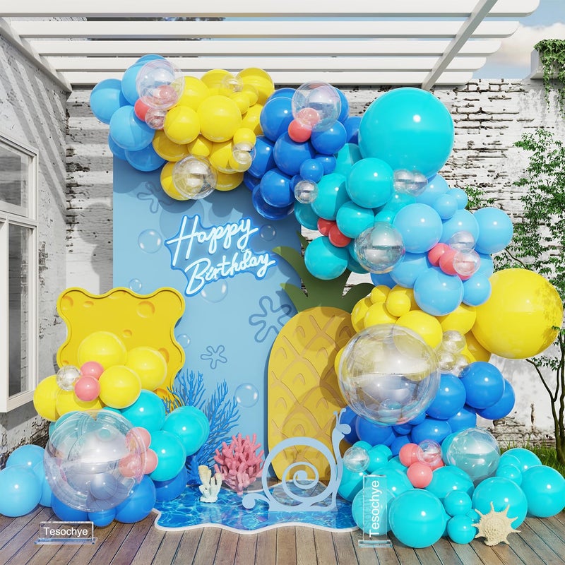 Tesochye 152pcs Cartoon Sponge Balloon Arch KitYellow Blue Pink Clear Balloons For Cartoon Sponge Baby Shower Party Decorations Under The Sea Ocean Theme Birthday Party Supplies - Image 3