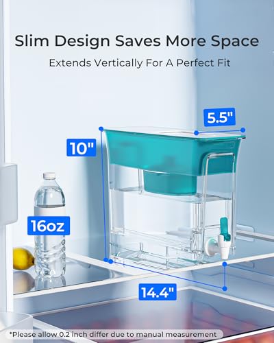 Waterdrop Slim Water Filter Dispenser, Large Capacity, 35-Cup Water Filter Pitcher, 200-Gallon Long-Life, 5X Lifetime, Reduces Chlorine, PFOA/PFOS and More, BPA Free, Turquoise (with 1 Filter) - Image 3