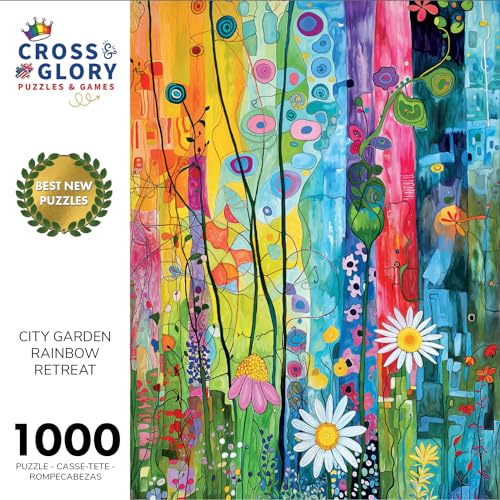 Cross & Glory - City Garden Rainbow Retreat - 1000 Piece Jigsaw Puzzle for Adults | Whimsical Flower Garden Cityscape | Vibrant Colors | Ideal for Puzzle Enthusiasts and Nature Lovers | Flower Puzzle - Image 2