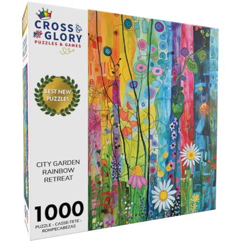 Cross & Glory - City Garden Rainbow Retreat - 1000 Piece Jigsaw Puzzle for Adults | Whimsical Flower Garden Cityscape | Vibrant Colors | Ideal for Puzzle Enthusiasts and Nature Lovers | Flower Puzzle - Image 3
