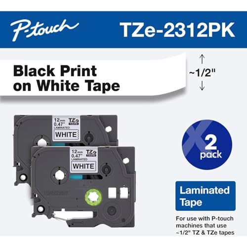 Brother Genuine P-Touch, TZe-231 2 Pack Tape (TZE2312PK) ½”(0.47”) x 26.2 ft. (8m) 2 Count (Pack of 1) Laminated P-Touch Tape, Black on White - Image 5