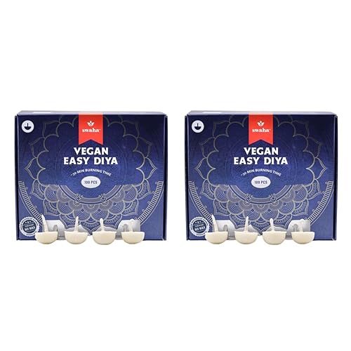 Swaha Premium Vanaspati Ghee Diya Wicks | Wax Free Vegan Diya Batti for Daily Puja & Aarti | Scientifically Tested | 30 Min Long Burning | Ready to Use Cotton Wick | Pack of 2 (200 Pieces) - Image 1