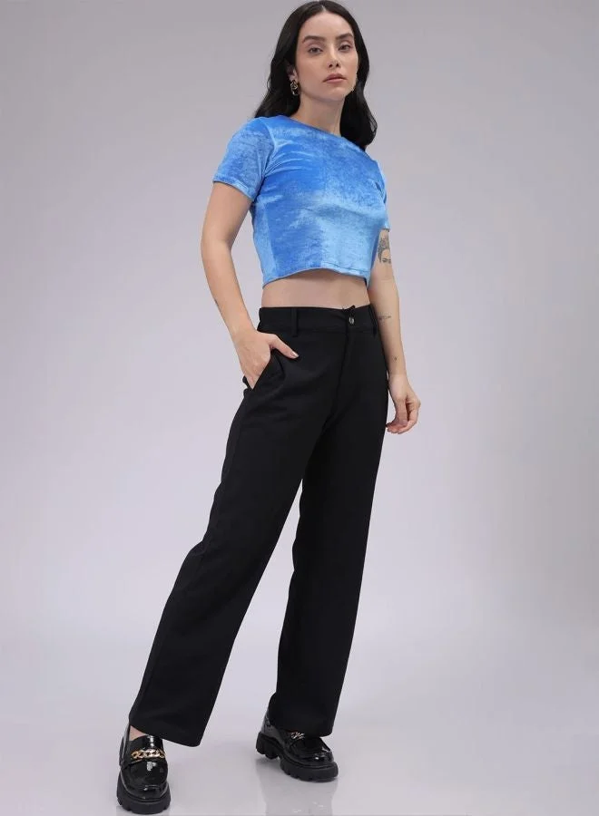 Freehand  Women Regular Fit Solid Shirt Collar Short Sleeve Crop Top  | Best Price UAE