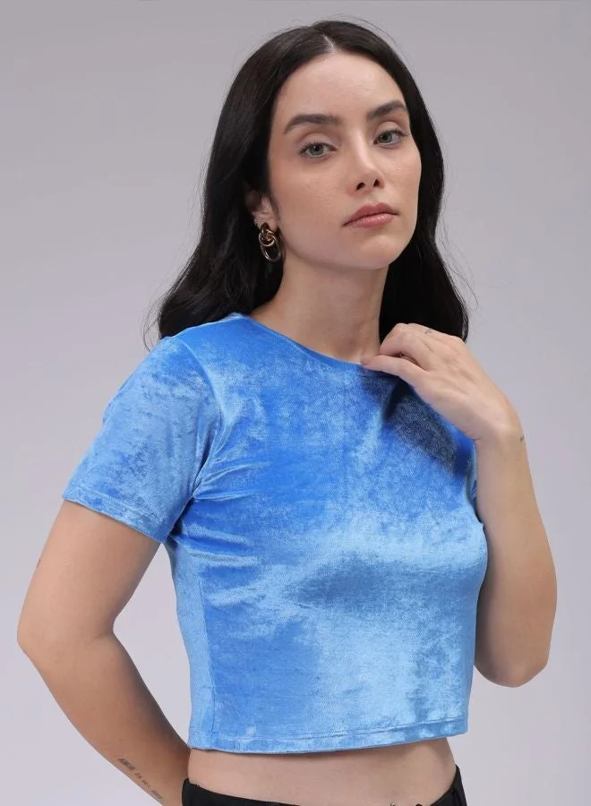 Women Regular Fit Solid Shirt Collar Short Sleeve Crop Top