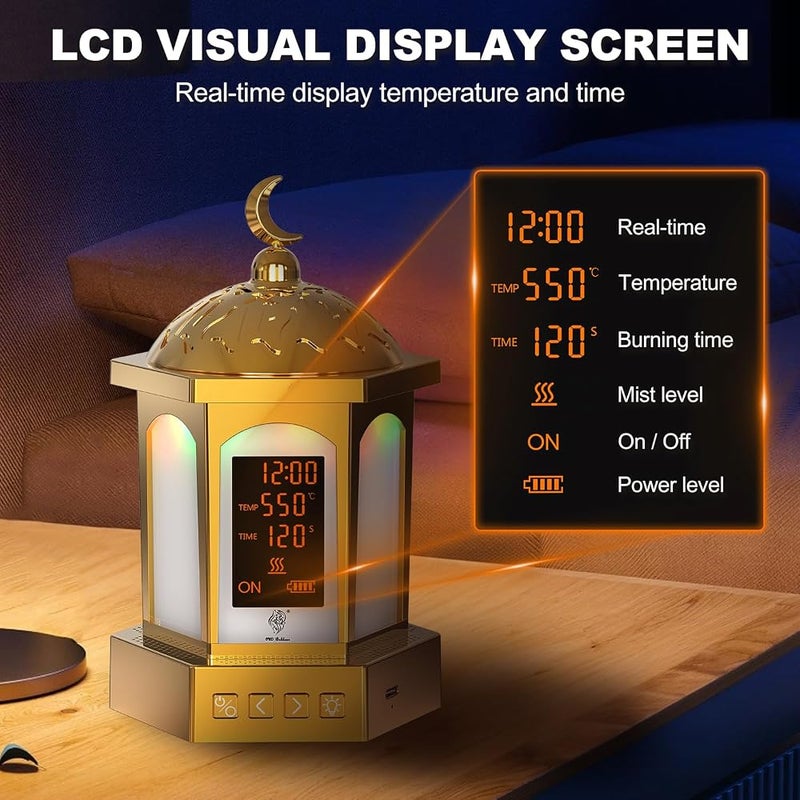 السلامة مشعل عطور بخور دائم الأمد كهربائي، حامل بخور عربي مزود بشاشة LED و3 إعدادات للحرارة (500℃/120 ثانية - 300℃/300 ثانية) للاستخدام المنزلي أو المكتبي - مناسب للمنازل الإسلامية - Image 3