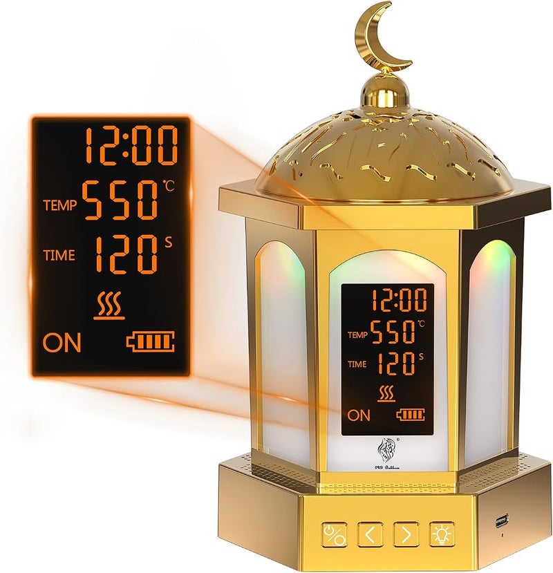 السلامة مشعل عطور بخور دائم الأمد كهربائي، حامل بخور عربي مزود بشاشة LED و3 إعدادات للحرارة (500℃/120 ثانية - 300℃/300 ثانية) للاستخدام المنزلي أو المكتبي - مناسب للمنازل الإسلامية - Image 1
