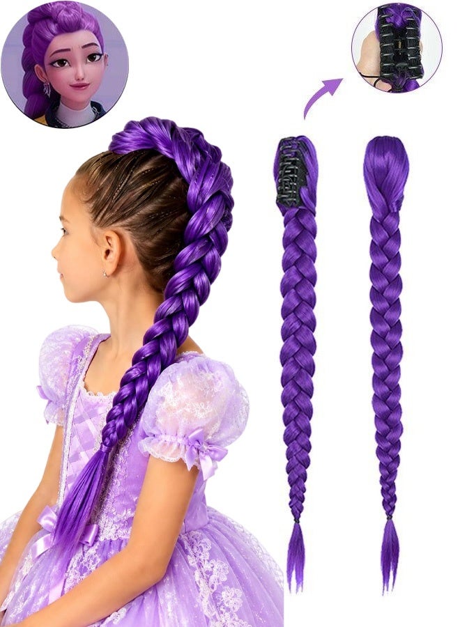 27 Inch Ru-mi Long Purple Braided Ponytail Wig Soft Synthetic Fiber Long Braided Hairpiece for Kids Girls Cosplay Party Halloween Costume Daily Wear - Image 1