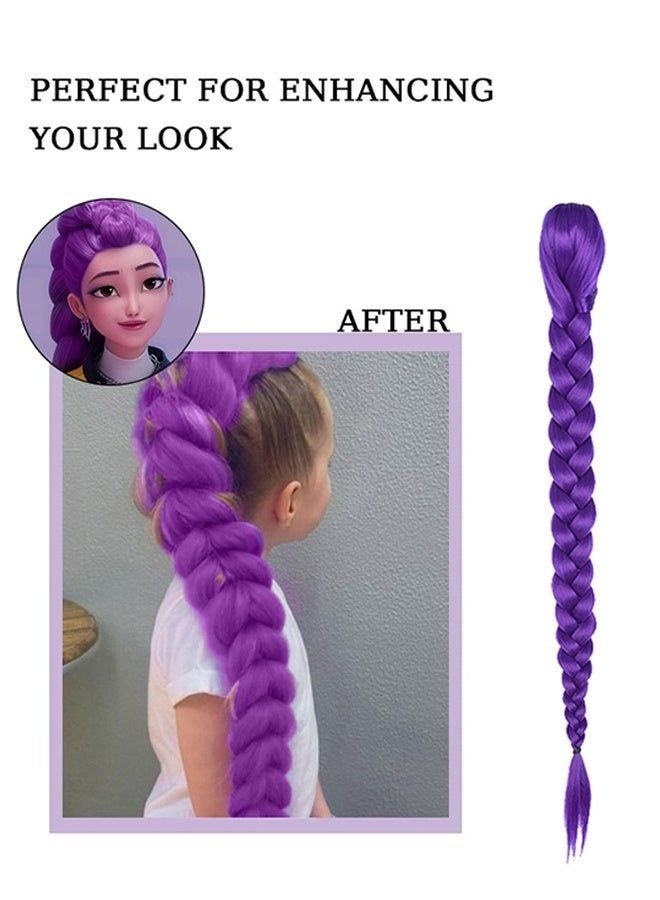 27 Inch Ru-mi Long Purple Braided Ponytail Wig Soft Synthetic Fiber Long Braided Hairpiece for Kids Girls Cosplay Party Halloween Costume Daily Wear - Image 3