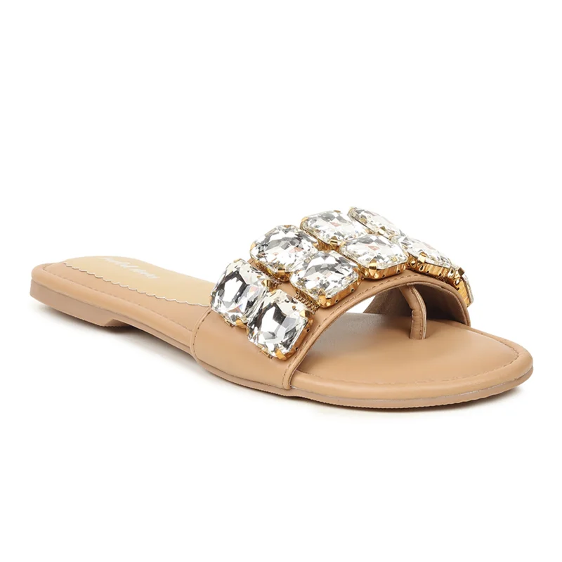 Sandal Stories Beige Crystal Slide Sandals for Women