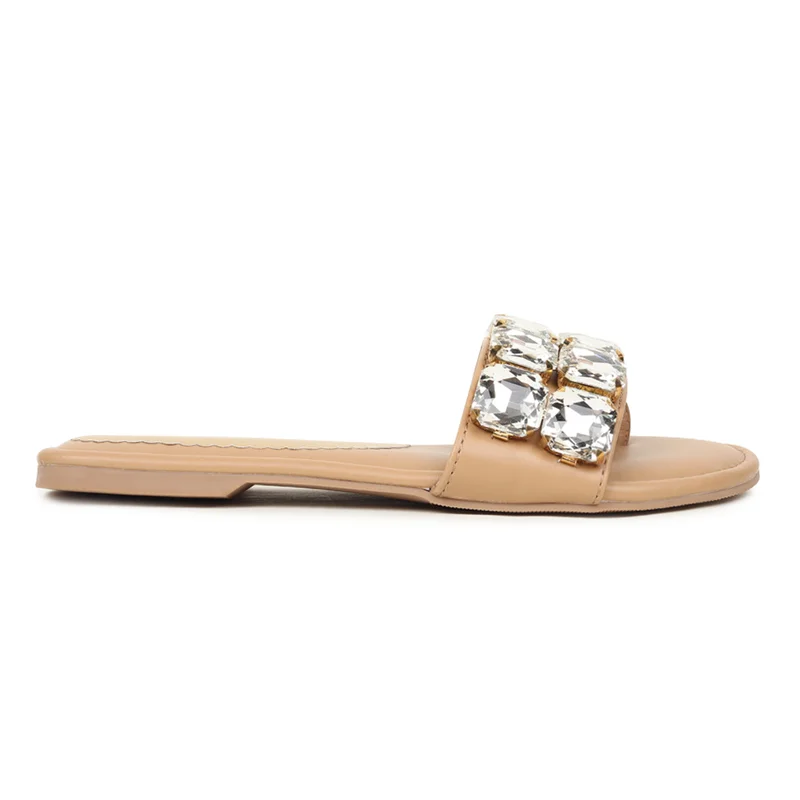 Sandal Stories Beige Crystal Slide Sandals for Women