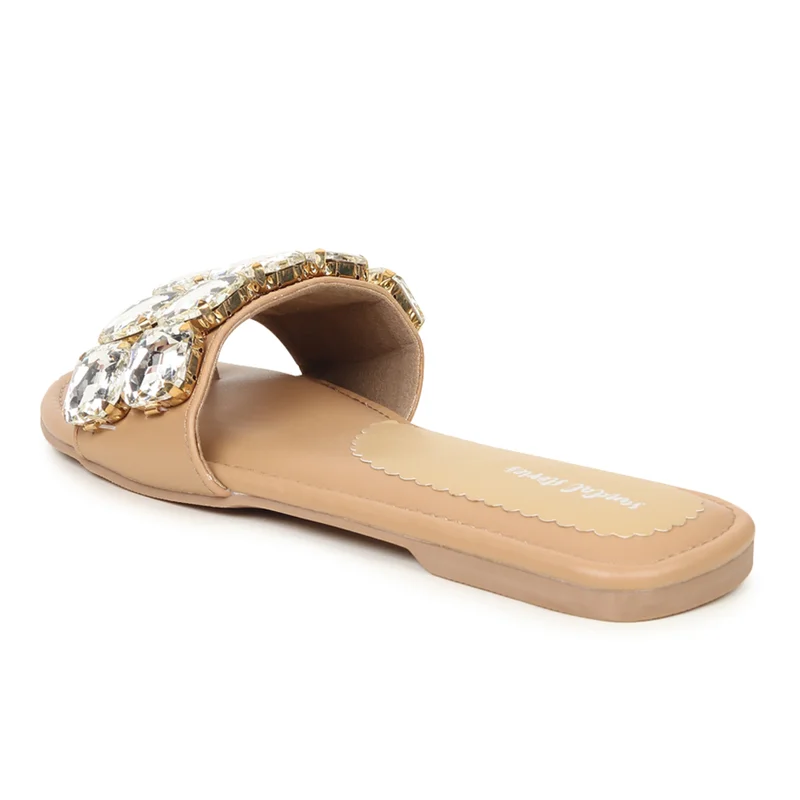 Sandal Stories Beige Crystal Slide Sandals for Women