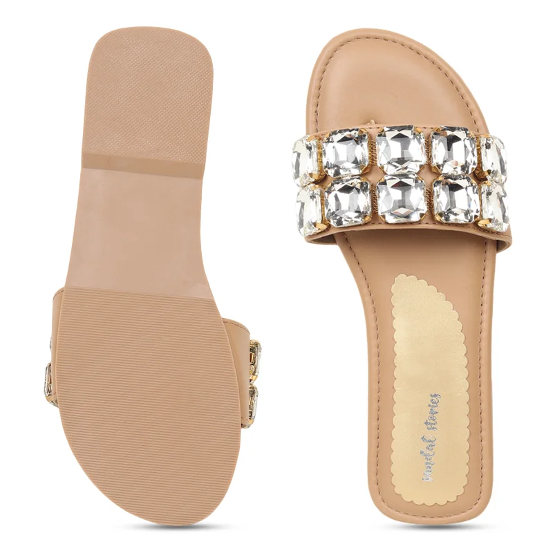 Sandal Stories Beige Crystal Slide Sandals for Women