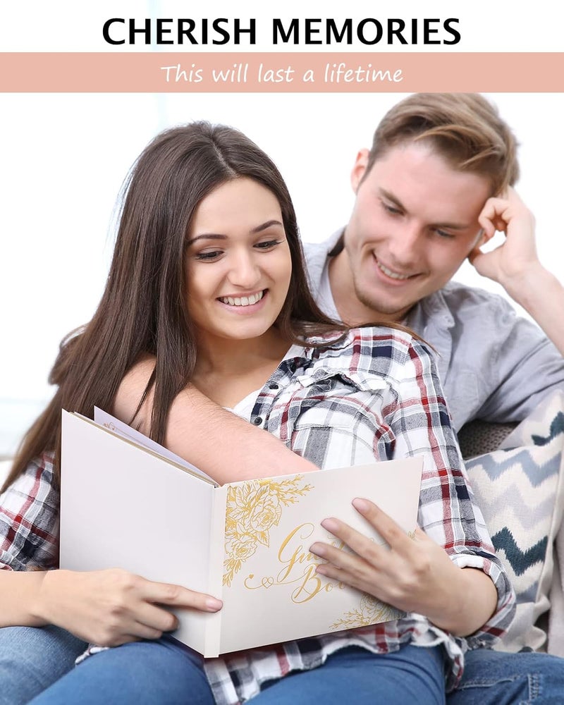 FECIBOE Store كتاب ضيوف الزفاف - كتاب ضيوف حفل الزفاف مع أقلام - 9x7'' ألبوم صور ضيوف الزفاف المخصص - غلاف صلب بلمسة ذهبية وحواف مطلية بالذهب، لحفلات الزفاف، حفلات استقبال المواليد، الحفلات - Image 3