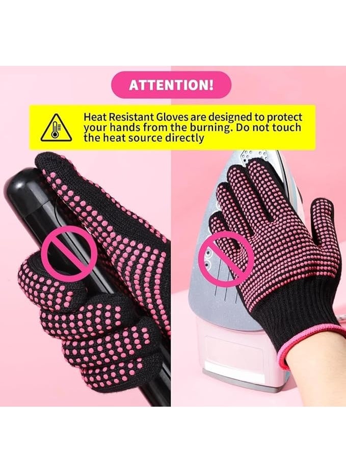 قفازات مقاومة للحرارة لتصفيف الشعر، نقاط قبضة سيليكون، حماية احترافية لمكواة التجعيد (متعدد الألوان) - Image 5