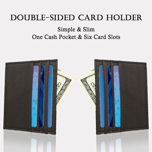 WOXVM Credit Card Holder Wallet RFID Blocking Slim Credit Card Cases Holder Premium Leather Minimalist Front Pocket Small Wallet with 6 Card Slots and 1 Pockets for Men Women (Dark Brown) - Image 4