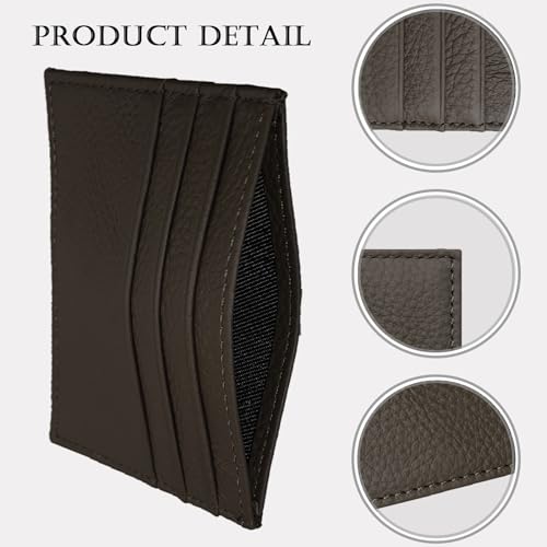 WOXVM Credit Card Holder Wallet RFID Blocking Slim Credit Card Cases Holder Premium Leather Minimalist Front Pocket Small Wallet with 6 Card Slots and 1 Pockets for Men Women (Dark Brown) - Image 3
