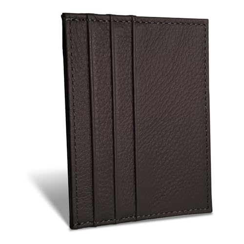 WOXVM Credit Card Holder Wallet RFID Blocking Slim Credit Card Cases Holder Premium Leather Minimalist Front Pocket Small Wallet with 6 Card Slots and 1 Pockets for Men Women (Dark Brown) - Image 1
