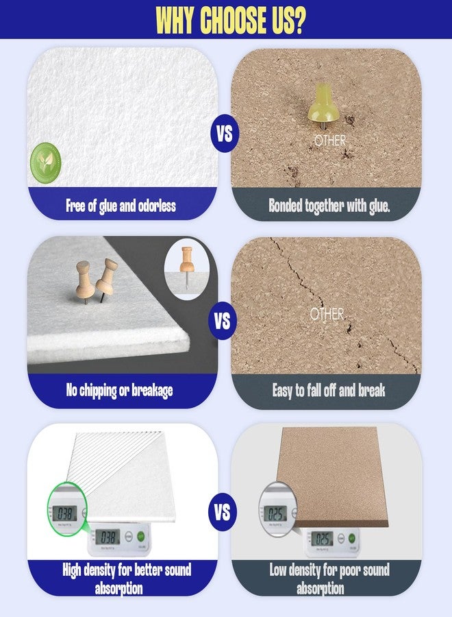 AkuDecor Large Cork Board for Walls 48"x 36", 12 Pack Felt Wall Tiles with Safe Removable Adhesive Tabs, Cork Board for Office,Pinboard Bulletin Board - White - Image 3