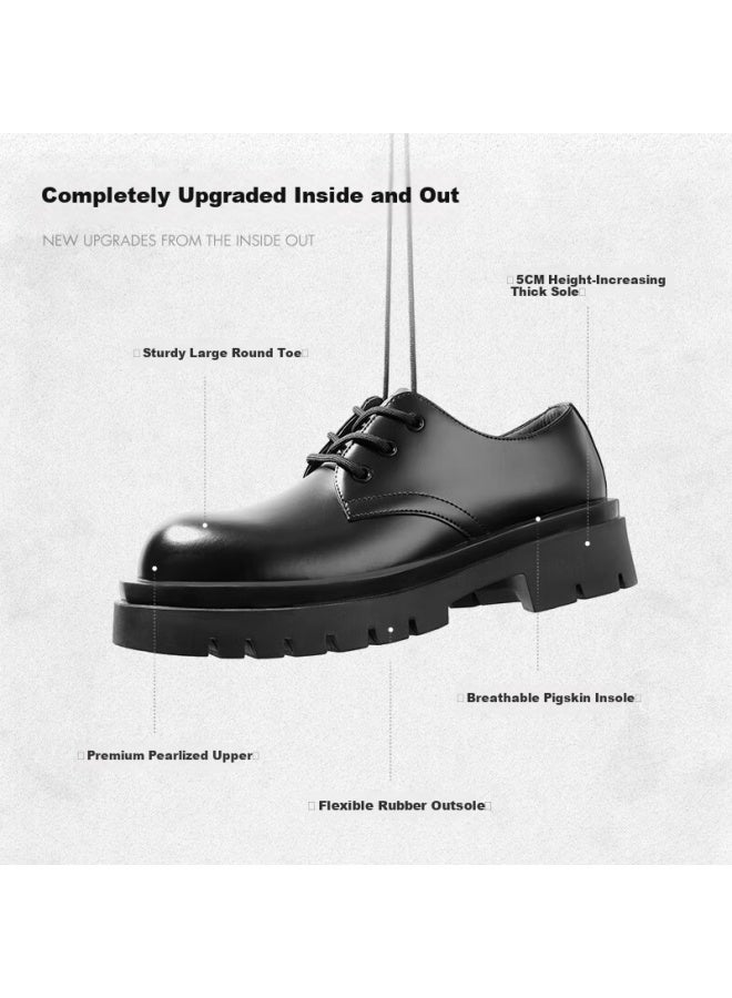 Belle Zhang Linghe Style Thick Sole Business Derby Shoes Men's Commuting Lace-up Formal Leather Shoes Black - Glossy Finish Size 38 - Image 2