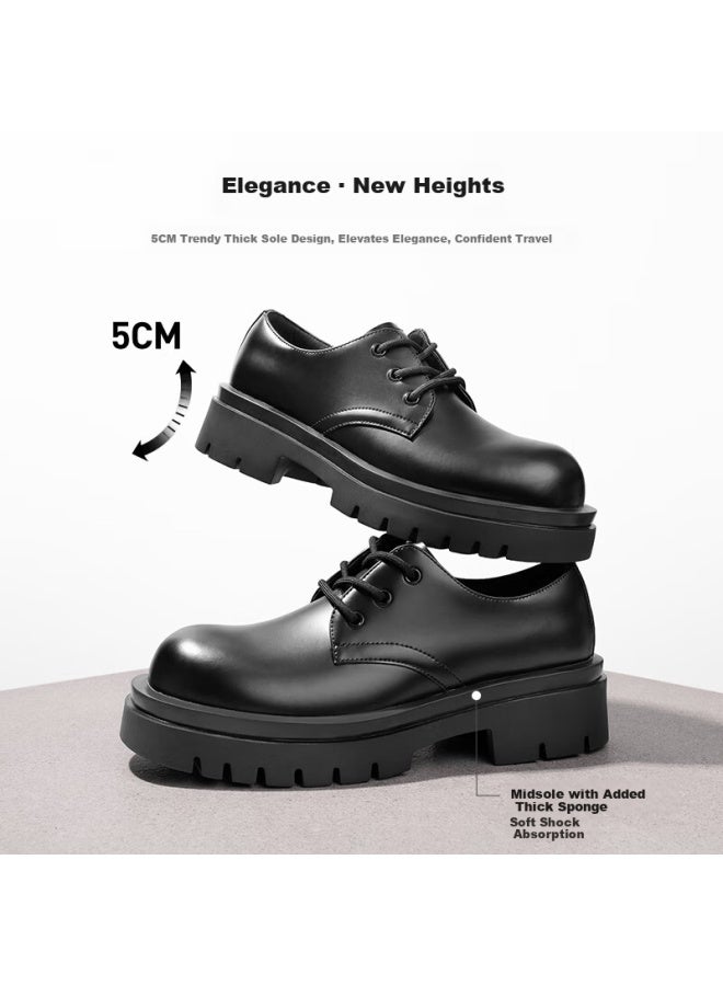 Belle Zhang Linghe Style Thick Sole Business Derby Shoes Men's Commuting Lace-up Formal Leather Shoes Black - Glossy Finish Size 38 - Image 3