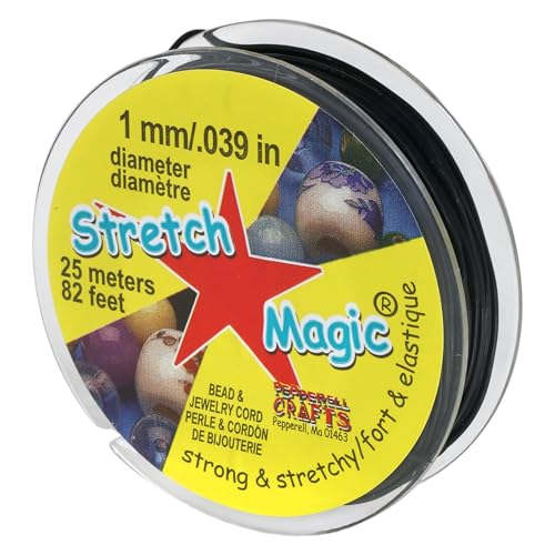 Stretch Magic خيط خرز مرن سحري - لون أسود، بقطر 1 مم، 25 متر (82 قدم) - سهل الربط، خيط قوي ومرن لصنع المجوهرات الخرز - Image 1