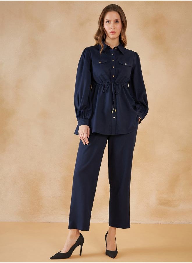 FEMELLA - Pocket Detail Drawstring Tie Up Longline Shirt & Pants Co-Ord by Styli - Image 1