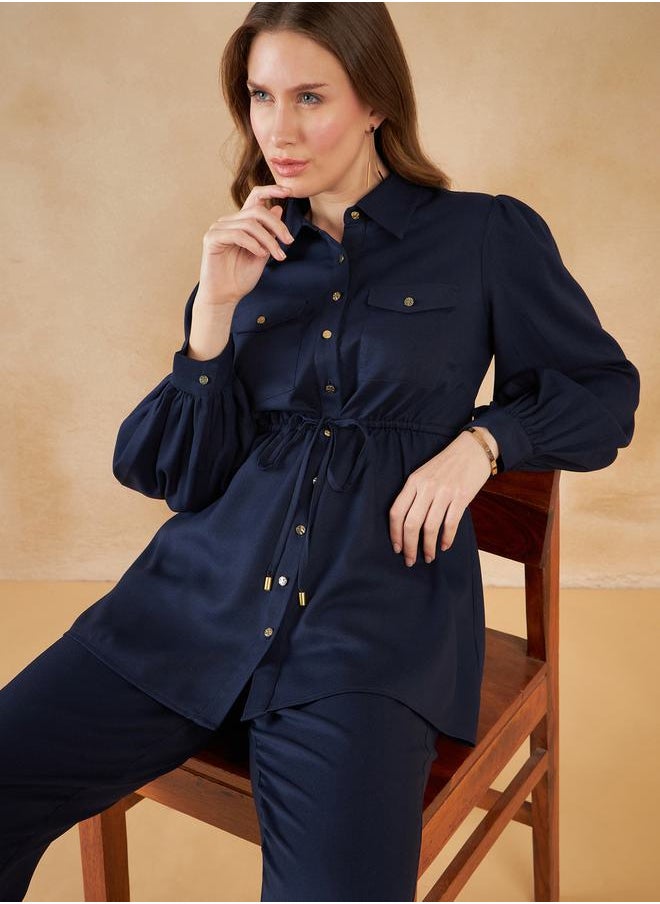 FEMELLA - Pocket Detail Drawstring Tie Up Longline Shirt & Pants Co-Ord by Styli - Image 1