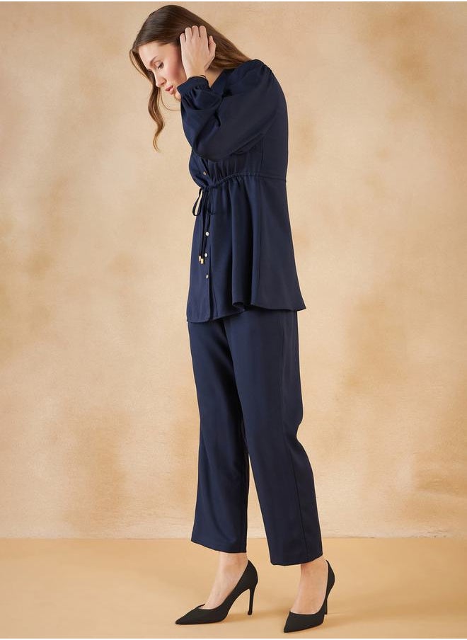 FEMELLA - Pocket Detail Drawstring Tie Up Longline Shirt & Pants Co-Ord by Styli - Image 1